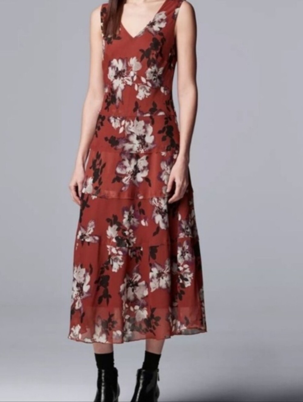 Simply Vera Wang Maxi Dress Floral Sheer Lined Layered Boho Women's Size Small
